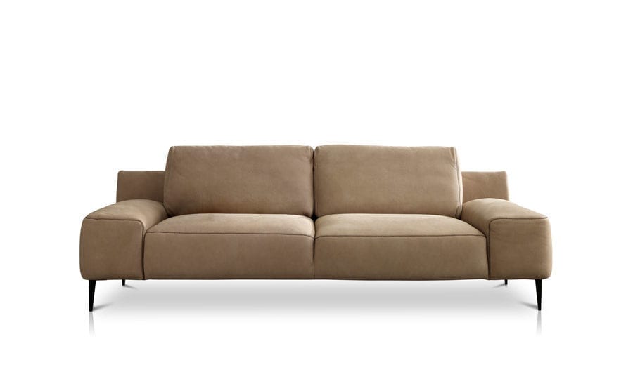 3er-Sofa des Modells Forma mit beigem Lederbezug und mattschwarzen Füssen