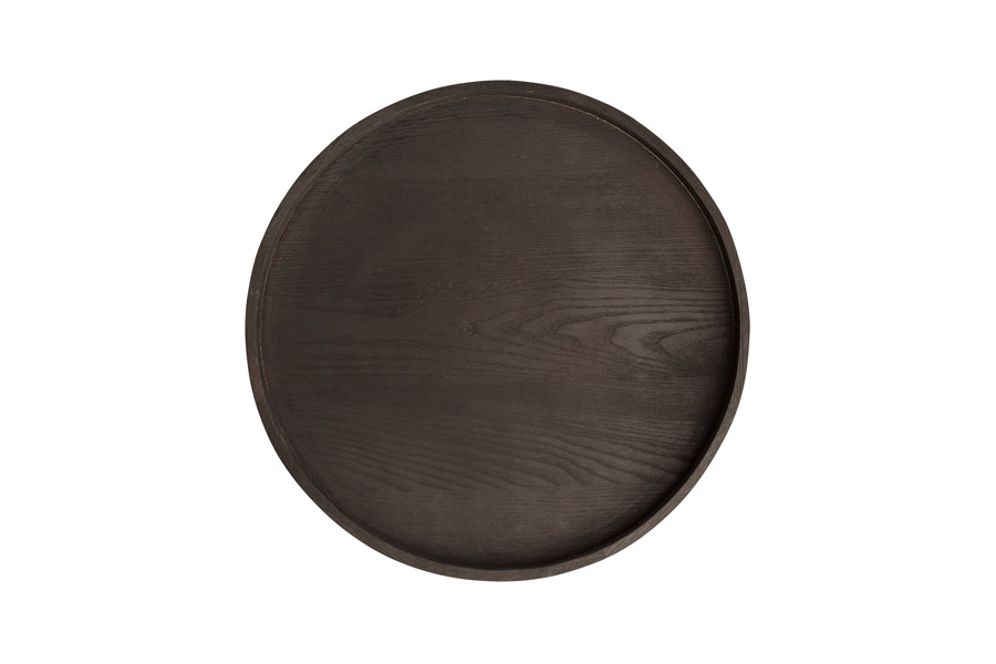 rundes Holz-Tray aus Eiche massiv und schwarz gebeizt